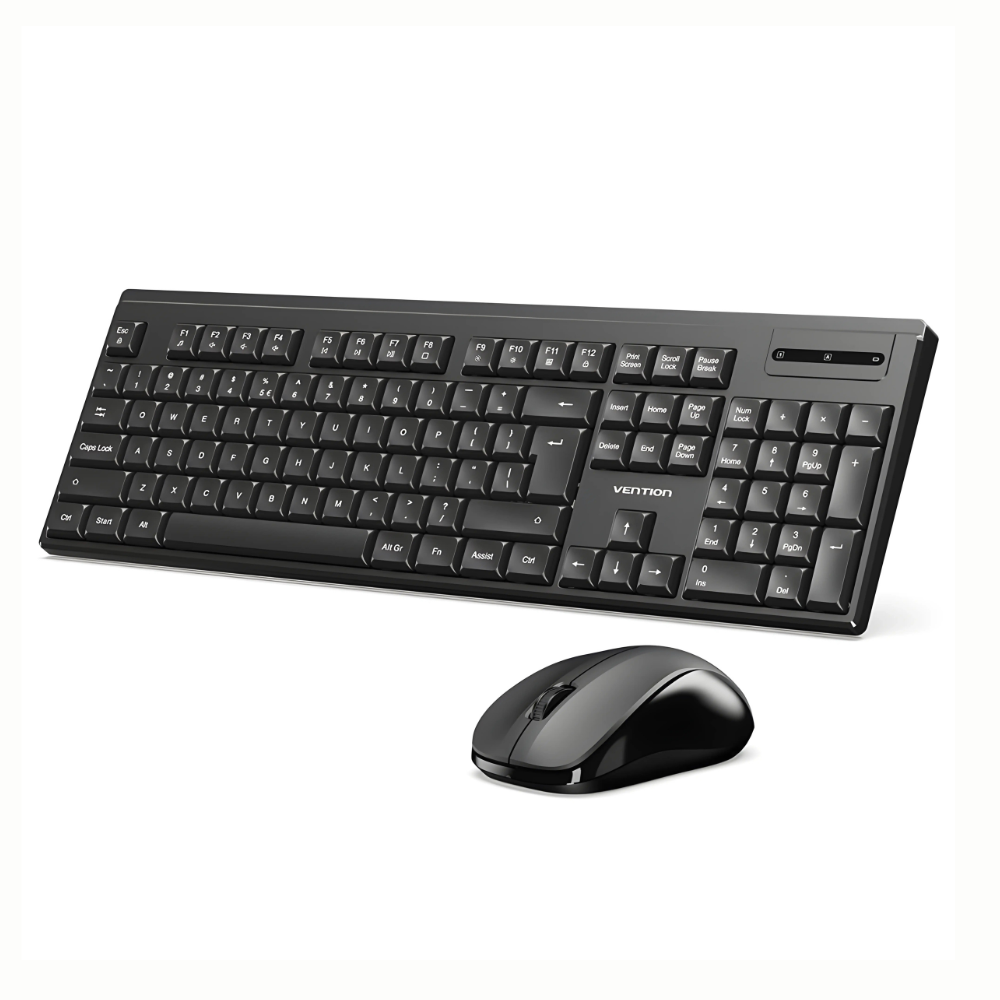 Vention Keyboard and Mouse Combo – Wireless 2.4GHz with USB Receiver / USB Wired, Full-Sized 104 Keys Silent Keyboard, Silent Quiet-Click, Ergonomic Mouse (1200DPI/1000DPI), Plug-and-Play for Windows 8/10/11, Laptop & Desktop PC | Black