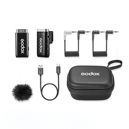 Godox WEC-S 2-Person Wireless Mic (2TX + 1RX) with Multi-Interface Shoe for Sony Cameras, Charging Case, Digital & Alog Audio Mode, Built-In Microphone On Receiver, Clip-On Transmitters, 8+21 Hours Battery Life for Vlogging & Streaming