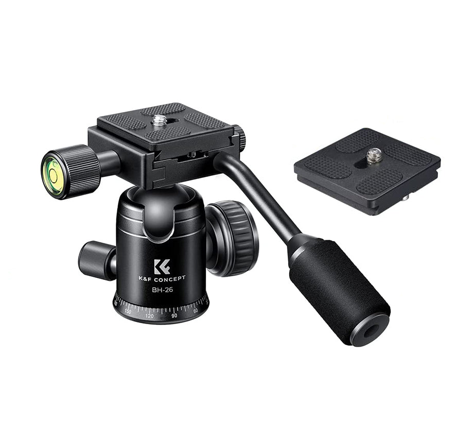 K&F Concept BH-26 360 Degree 26mm Panoramic Ball Head Mount with QR Quick Release Plate, 1/4" Bolt and 8kg Max Load for Tripod Monopod and Slide Rack (Black, Gray) KF31-049 KF31-049V1