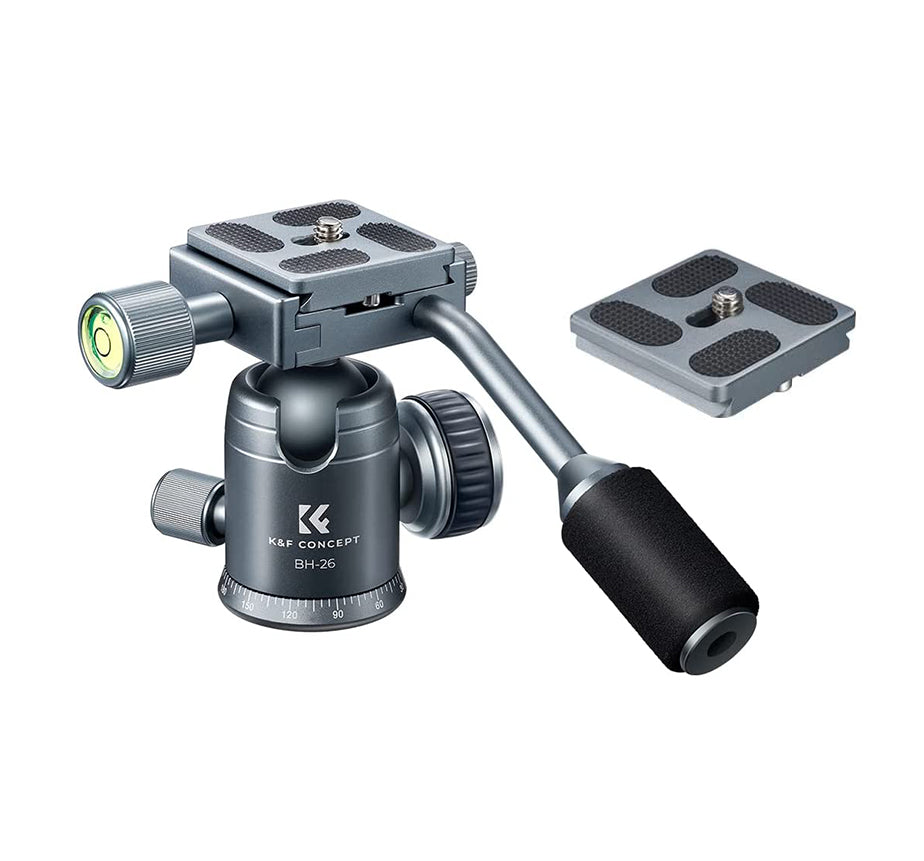 K&F Concept BH-26 360 Degree 26mm Panoramic Ball Head Mount with QR Quick Release Plate, 1/4" Bolt and 8kg Max Load for Tripod Monopod and Slide Rack (Black, Gray) KF31-049 KF31-049V1