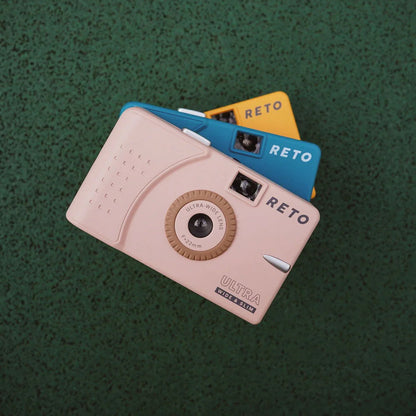 RETO Ultra Wide & Slim Film Camera with 22mm Ultra-Wide-Angle Lens, 135 35mm Film Format, Point and Shoot for Photography | Pastel Pink