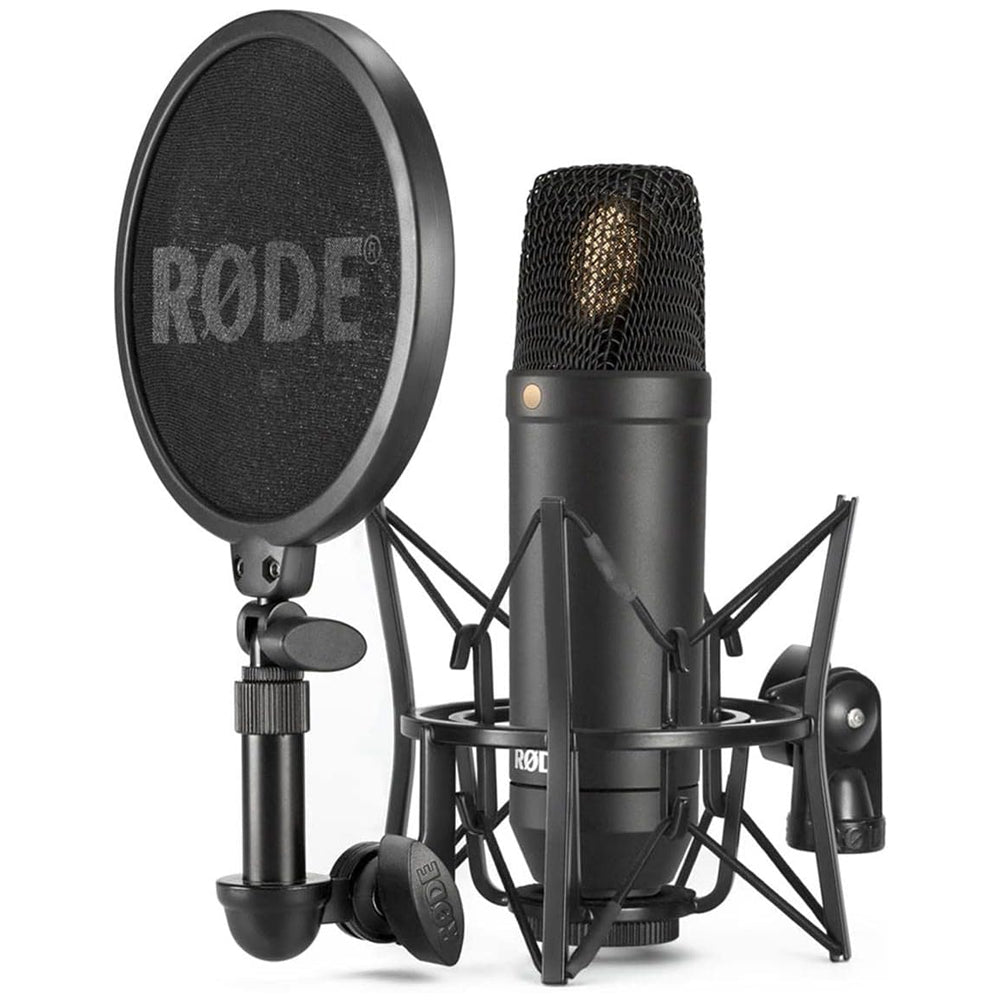 RODE NT1 Large-Diaphragm Condenser Microphone with SM6 Shock Mount, Pop Filter & Dust Cover Mic Kit | Cardioid Polar Pattern | Ultra-Low Noise | Wide Dynamic Range | for Vocals, Instrument Recording & Live Stage Performance