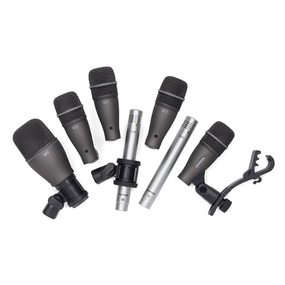 Samson DK70 7pcs / 5pcs Drum Mic Set 50~16000 Hz Super Cardioid Dynamic Microphone - Q71 Kick Mic, 4X Q72 Snare/Tom , and 2X C02 Pencil Condensers with Swivel-Style Mic Adapters, Tension-Mounted Rim Clips, and Hard-Shell Carry Case