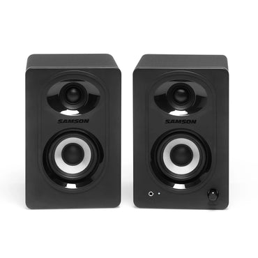 [CLEARANCE] Samson MediaOne M30BT 20W Powered Stereo Two-way Bluetooth Studio Monitor Speakers with 3" Carbon Fiber Woofers, 3/4" Slik-Woven Dome Tweezers, 3.5mm Headphone & Subwoofer Outs for Music Recording, Video Editing, Gaming Livestreaming