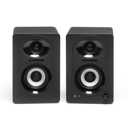 [CLEARANCE] Samson MediaOne M30BT 20W Powered Stereo Two-way Bluetooth Studio Monitor Speakers with 3" Carbon Fiber Woofers, 3/4" Slik-Woven Dome Tweezers, 3.5mm Headphone & Subwoofer Outs for Music Recording, Video Editing, Gaming Livestreaming