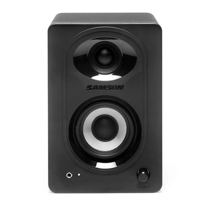 [CLEARANCE] Samson MediaOne M30BT 20W Powered Stereo Two-way Bluetooth Studio Monitor Speakers with 3" Carbon Fiber Woofers, 3/4" Slik-Woven Dome Tweezers, 3.5mm Headphone & Subwoofer Outs for Music Recording, Video Editing, Gaming Livestreaming