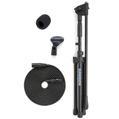 Samson MK5 Studio Boom Microphone Stand Kit Set Bundle with Folding Tripod Base, 18-feet XLR Cable, Professiol Grade Windscreen, & Adjustable Height up to 63" for Audio Recording, Rehearsals, Concerts
