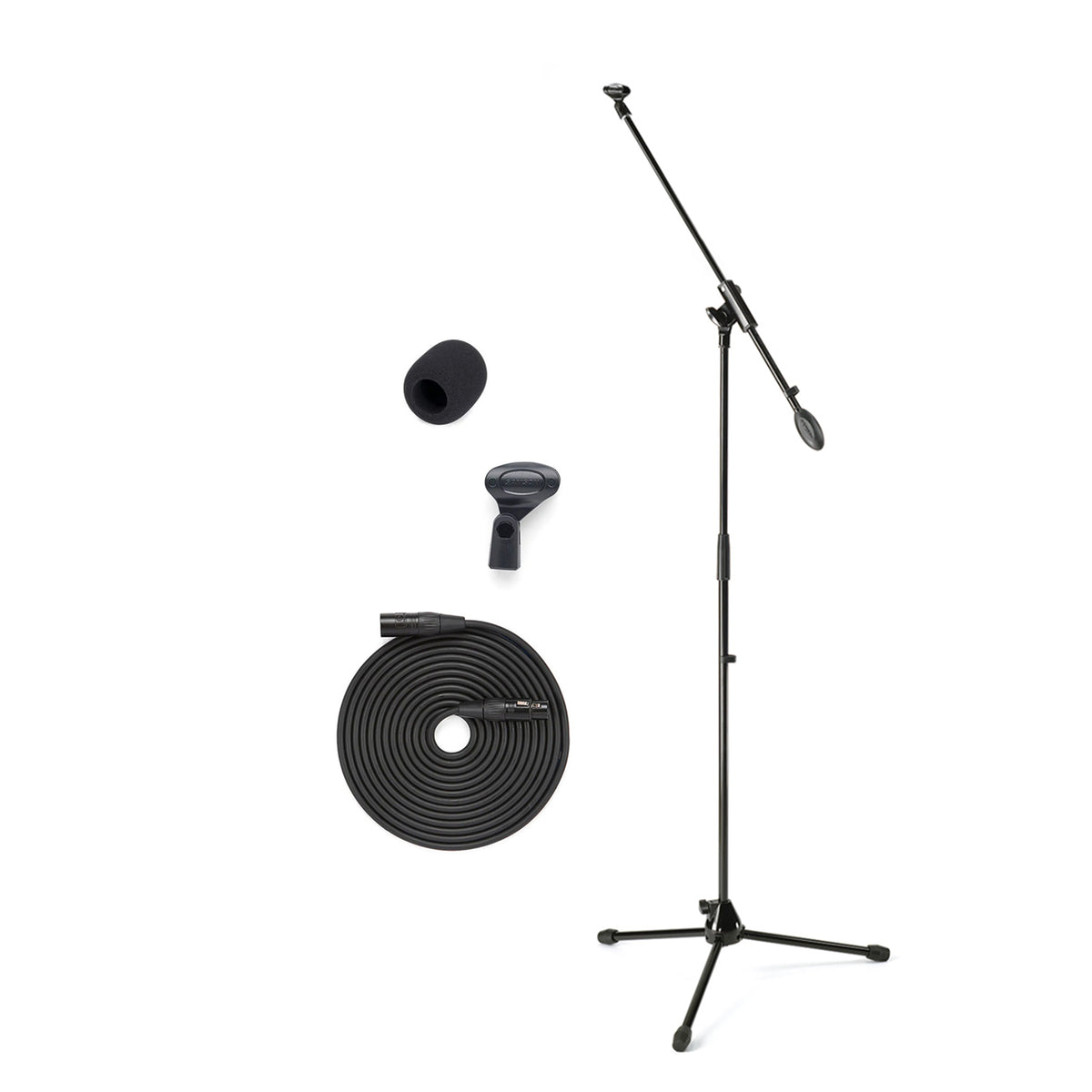 Samson MK5 Studio Boom Microphone Stand Kit Set Bundle with Folding Tripod Base, 18-feet XLR Cable, Professiol Grade Windscreen, & Adjustable Height up to 63" for Audio Recording, Rehearsals, Concerts