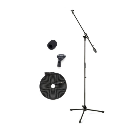 Samson MK5 Studio Boom Microphone Stand Kit Set Bundle with Folding Tripod Base, 18-feet XLR Cable, Professiol Grade Windscreen, & Adjustable Height up to 63" for Audio Recording, Rehearsals, Concerts