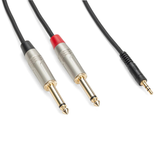 Samson TOURtek PRO TPAD48 1 / 3  Meters 3.5mm to Dual 6.35mm AUX Breakout Cable with PVC Jacket, Gold Plated Neutrik Connectors and Copper Mesh Shielding | ESATPAD483 ESATPAD489