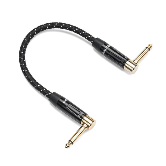 Samson TOURtek PRO TPWAP 0.2 / 0.3 / 1 Meters 6.35mm Woven Fabric Instrument Patch Cable with Braided Outer Jacket and Black Chrome Gold Plated Angled Connector Plugs | ESATPWAP ESATPWAP1 ESATPWAP3