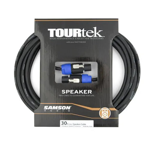 Samson TOURtek TSS 9 Meters Speakon Mono Speaker Audio Cable with PVC Jacket, Nickel Plated Neutirk Connectors, and Copper Mesh Shielding | ESATSS30