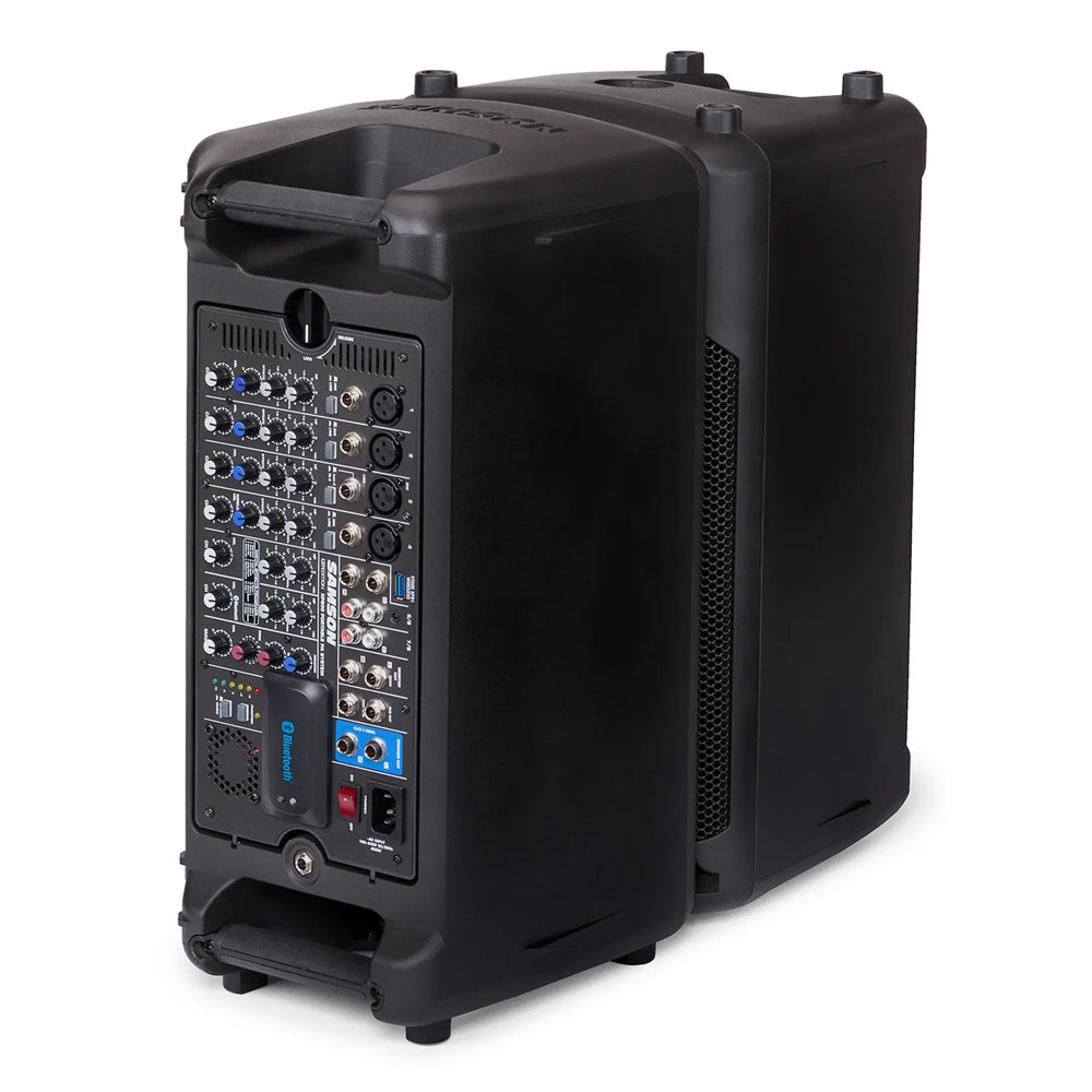 Samson Expedition XP800 All in One Public Address PA Speaker System with PAIR 2 Way 8" Powered Speakers, 800W Amplifier, Removable 8 Channel Audio Mixer, and 4 Line In / Microphone Inputs with Bluetooth Connectivity