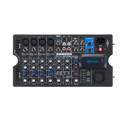 Samson Expedition XP800 All in One Public Address PA Speaker System with PAIR 2 Way 8" Powered Speakers, 800W Amplifier, Removable 8 Channel Audio Mixer, and 4 Line In / Microphone Inputs with Bluetooth Connectivity