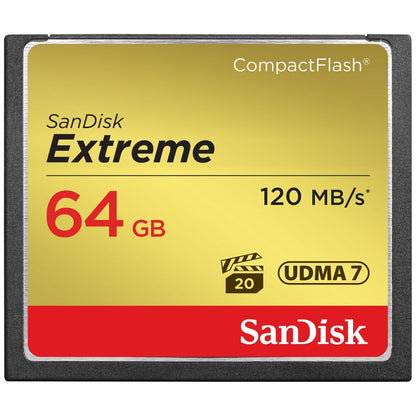 SanDisk Extreme 64GB Compact Flash CF Memory Card with 1080p UHD Support, VPG-20, UDMA 7 Ebled , 120MB/s / 85MB/s Read and Write Speed