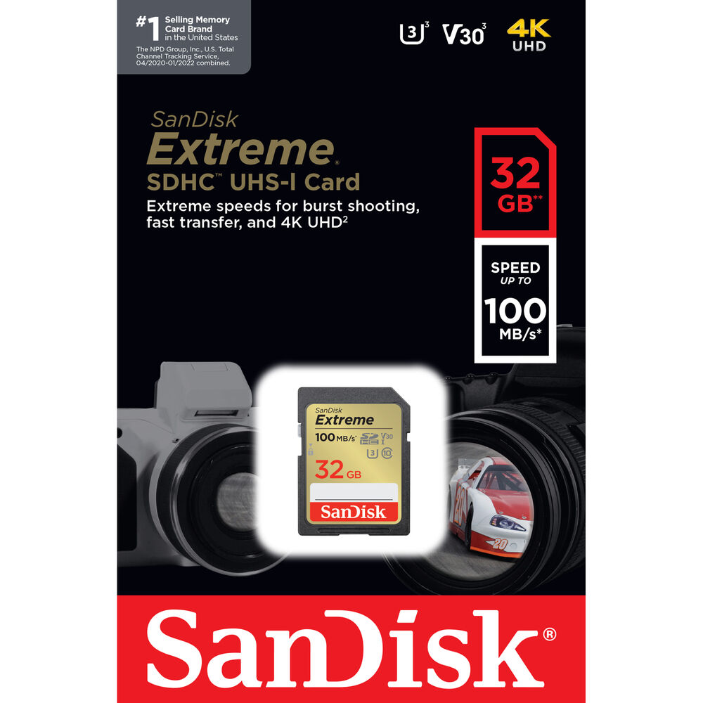 SanDisk Extreme SD Card 32GB UHS-I SDHC Class 10 with 100mb/s Read Speed | Model - SDSDXVT-032G-GNCIN