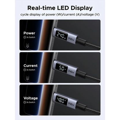 UGREEN 1 Meter USB-C to USB-C PD 3.1 Fast Charging Cable w/ Smart LED Display 240W 480Mbps | L530