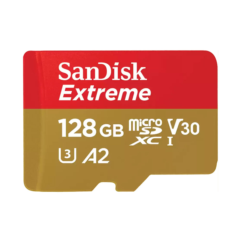 SanDisk Extreme microSDXC UHS-I V30 U3 A2 128GB Memory Card with Adapter - 160MB/s Read and 90MB/s Write Speed for Action Cameras and Drones | SDSQXA1-128-GN6AA