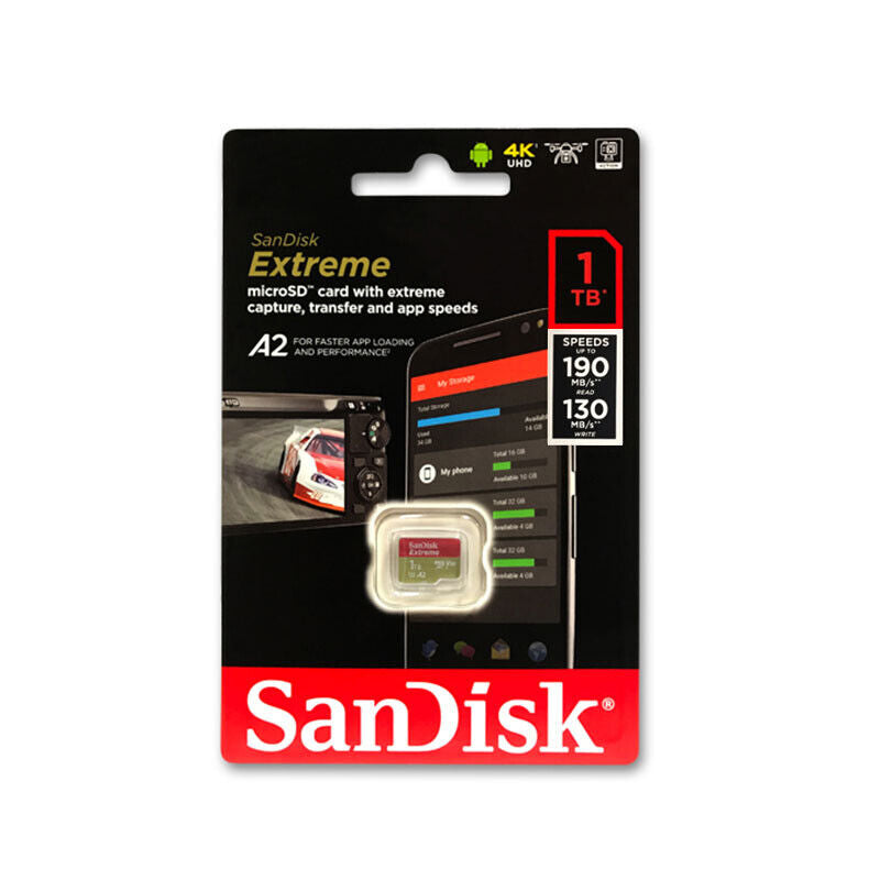 SanDisk Extreme 1TB Micro SD SDXC A2 UHS-I V30 Class 3, Up to 190MB/s and 130MB/s Read and Write Speed for Cameras, Smartphones | SDSQXAV-1T00-GN6MN