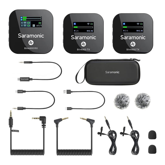 Saramonic Blink 900 B2 (Dual TX + RX) 2.4GHz Wireless Microphone System with Omnidirectional Lavalier Microphones, 200m Max Transmission Range, Mute / Stereo & Mono Mode, 6 Hours Battery Life with 4500mAh Charging Case for Vlog Vlogging