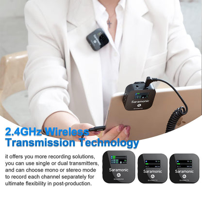 Saramonic Blink 900 B2 (Dual TX + RX) 2.4GHz Wireless Microphone System with Omnidirectiol Lavalier Microphones, 200m Max Transmission Range, Mute / Stereo & Mono Mode, 6 Hours Battery Life with 4500mAh Charging Case for Vlog Vlogging