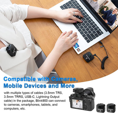 Saramonic Blink 900 B2 (Dual TX + RX) 2.4GHz Wireless Microphone System with Omnidirectiol Lavalier Microphones, 200m Max Transmission Range, Mute / Stereo & Mono Mode, 6 Hours Battery Life with 4500mAh Charging Case for Vlog Vlogging