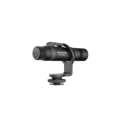 [CLEARANCE] Saramonic Vmic Mini S Multi-Pattern Condenser Camera-Mount Shotgun Microphone 3.5mm TRS / TRRS w/  3 Selectable Polar Pickup Patterns, 360 Degree Rotatable Shock Mount for Camera, Smartphones, Vlogging, ASMR, Recording, Mobile Journalism