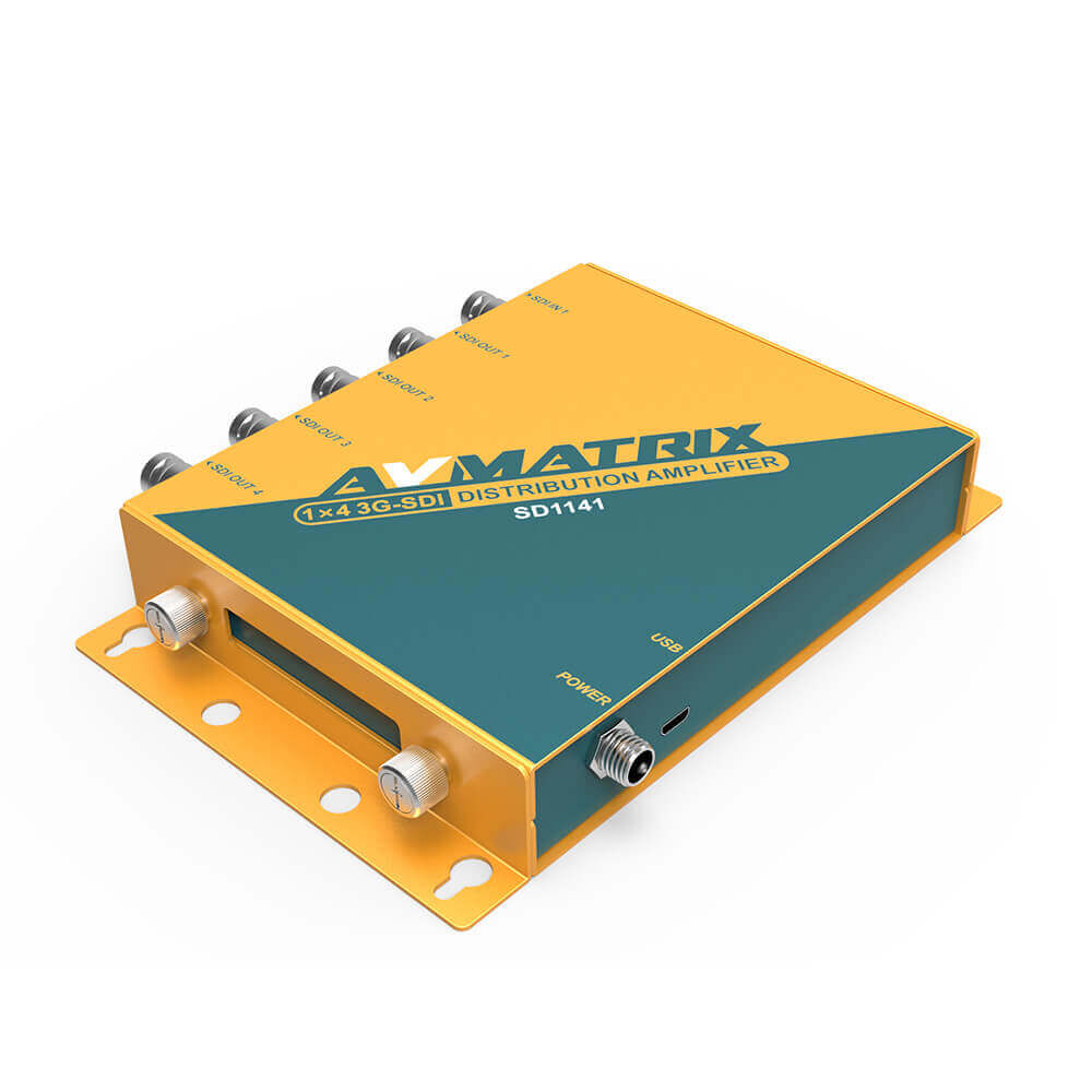 AVMatrix SD1141 1×4 SDI Reclocking Distribution Amplifier with 3G/HD/SD-SDI Multi-rate Signal Processing, 4 Buffered and Re-clocked Outputs, Auto Cable Equalization and Signal Retiming, Micro USB and DC Power