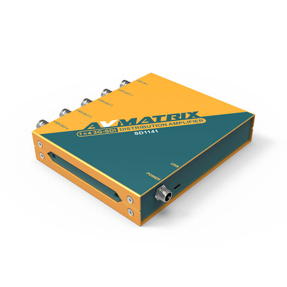 AVMatrix SD1141 1×4 SDI Reclocking Distribution Amplifier with 3G/HD/SD-SDI Multi-rate Signal Processing, 4 Buffered and Re-clocked Outputs, Auto Cable Equalization and Signal Retiming, Micro USB and DC Power