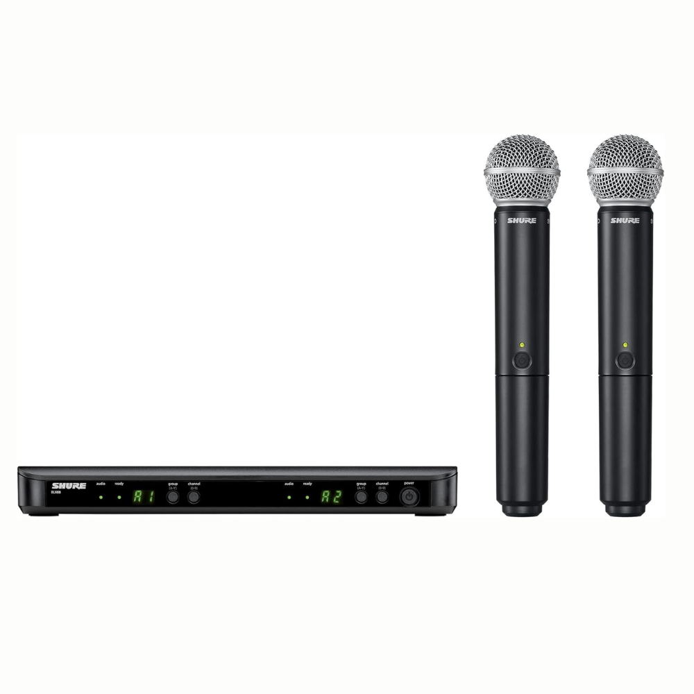 Shure BLX288 Dual Channel Wireless Handheld Microphone Vocal Combo System w/ BLX2 / SM58 Cardioid Mic