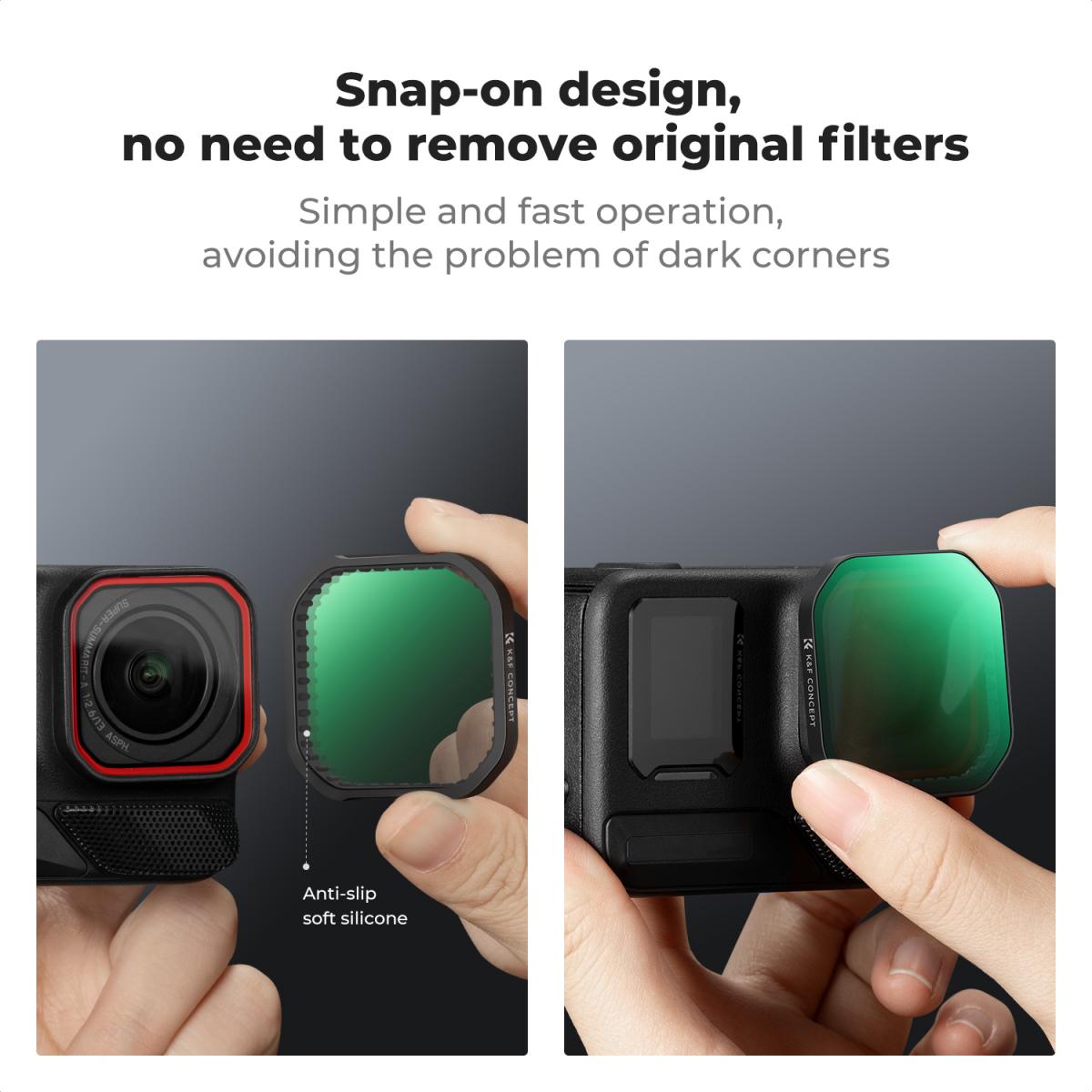 K&F Concept no-X Series PL Polarizer / ND8 16 32 64 128 Neutral Density Lens Filter for Insta360 Ace Pro 2 Action Camera, 28 Multi-Layer no Coated AGC Optical Glass and 3 to 6 Light Reduction Stops