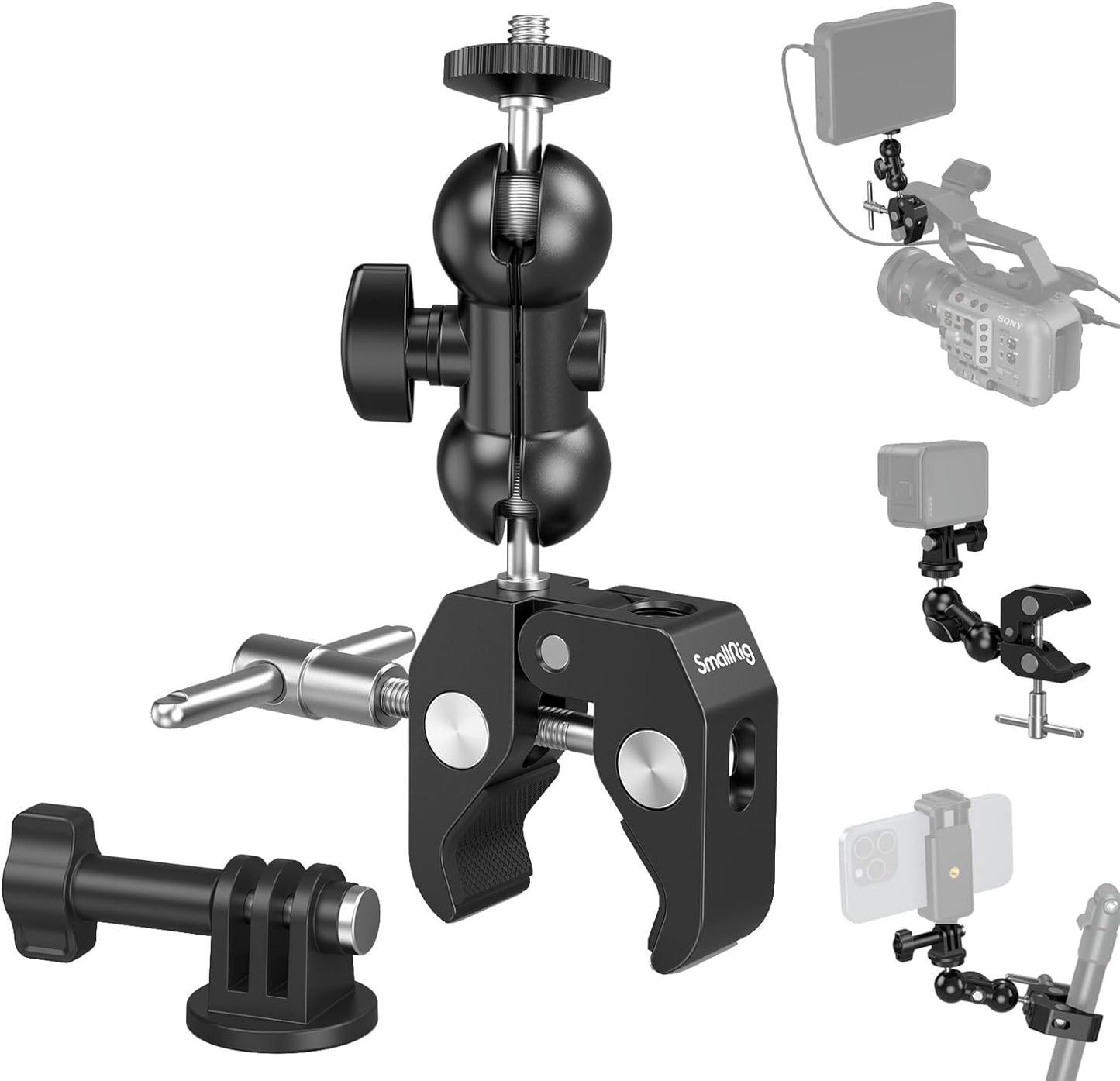 SmallRig Multi-function Super Clamp with Double Ball Heads & 1/4Inch Screw for LCD Monitors and LED Lights 1138B