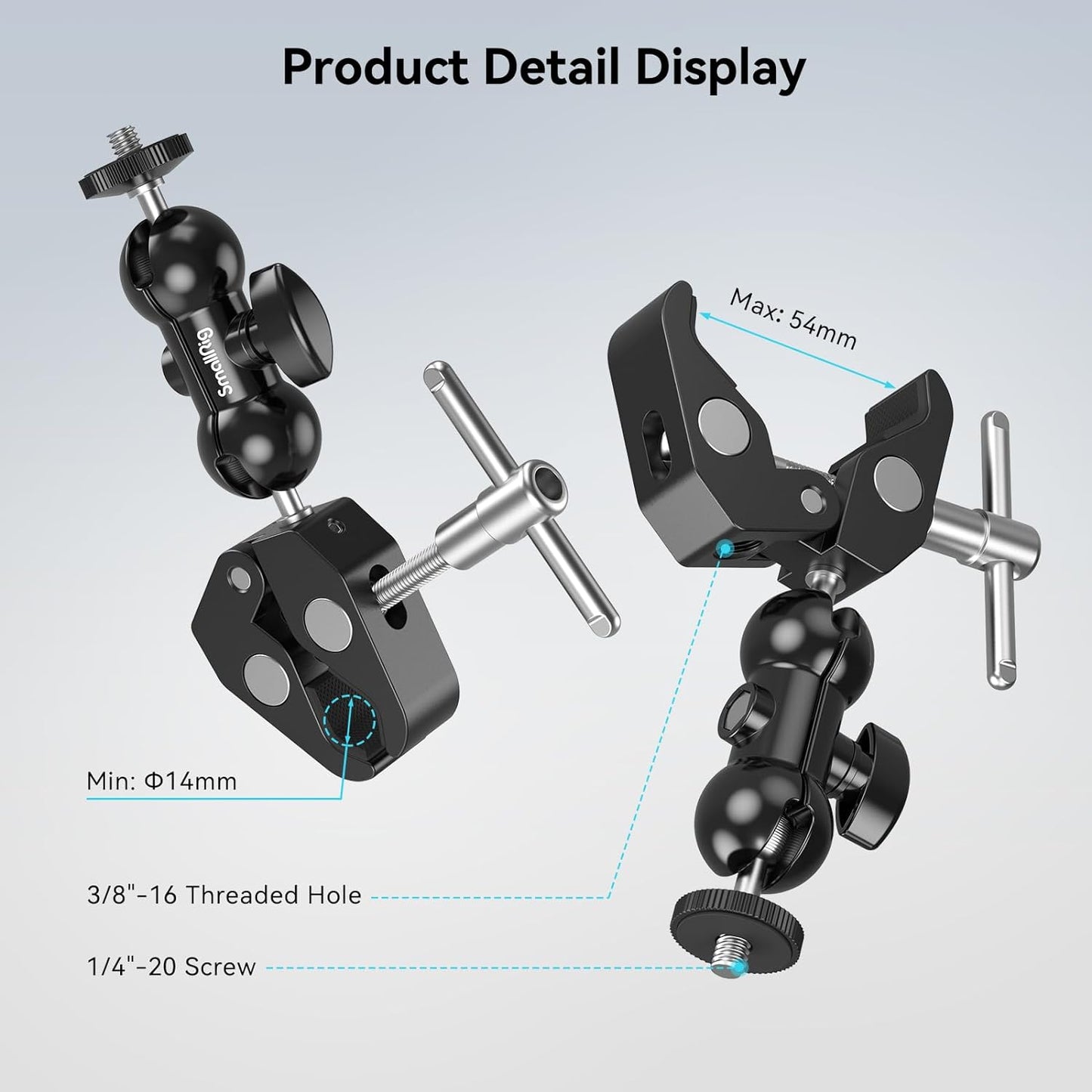 SmallRig Multi-function Super Clamp with Double Ball Heads & 1/4Inch Screw for LCD Monitors and LED Lights 1138B