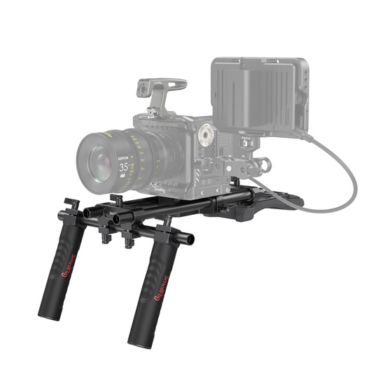 SmallRig Basic Shoulder Kit with 3kg Load Capacity, 360 Degree Rotatable Handle Support, 15mm Rods, 1/4”-20 Threaded Holes, Rod Clamp Handle, Baseplate and Shoulder Pads for Universal Camera Cage 2896B