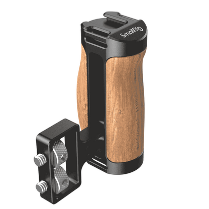 SmallRig QR Quick Release Mini Wooden Side Handle Grip with Dual 1/4"-20 Screw Mount, 3.5kg Load Capacity & Vertical Adjustment, Built-in Hex Spanner, Wrist Strap Slot and Cold Shoe Mount for Mirrorless Cameras 2913
