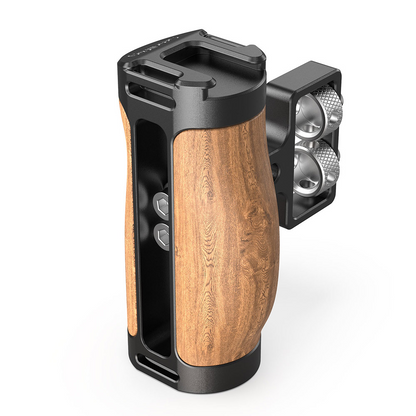 SmallRig QR Quick Release Mini Wooden Side Handle Grip with Dual 1/4"-20 Screw Mount, 3.5kg Load Capacity & Vertical Adjustment, Built-in Hex Spanner, Wrist Strap Slot and Cold Shoe Mount for Mirrorless Cameras 2913