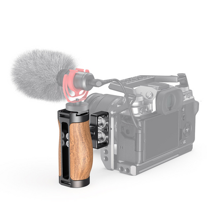 SmallRig QR Quick Release Mini Wooden Side Handle Grip with Dual 1/4"-20 Screw Mount, 3.5kg Load Capacity & Vertical Adjustment, Built-in Hex Spanner, Wrist Strap Slot and Cold Shoe Mount for Mirrorless Cameras 2913