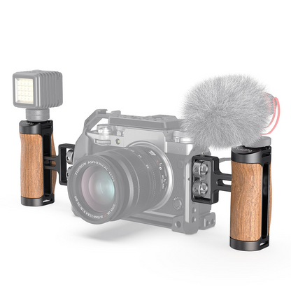 SmallRig QR Quick Release Mini Wooden Side Handle Grip with Dual 1/4"-20 Screw Mount, 3.5kg Load Capacity & Vertical Adjustment, Built-in Hex Spanner, Wrist Strap Slot and Cold Shoe Mount for Mirrorless Cameras 2913