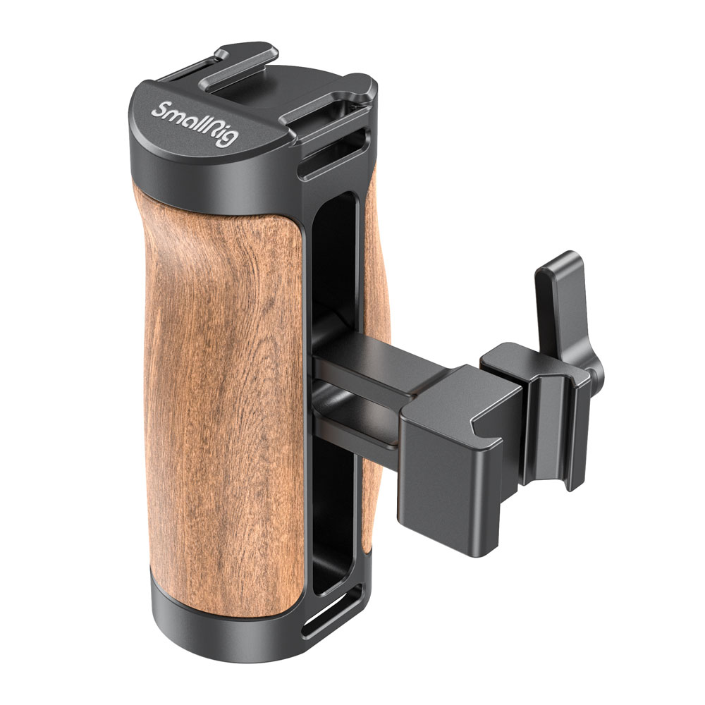 SmallRig QR Quick Release Wooden NATO Mini Side Handle Grip with Adjustable NATO Clamp Mount, 3.5kg Load Capacity, Cold Shoe, Strap Hole & Clamp, and Hex Spanner for DSLR Mirrorless Cameras 2915