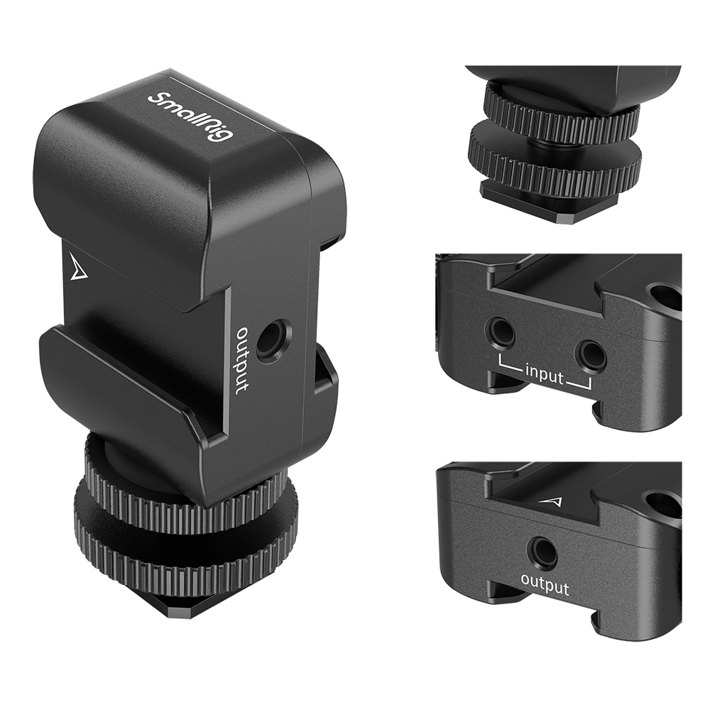 SmallRig Two-in-One Mic Bracket Cold Shoe Mount with 1/4"-20 Threaded Holes and Audio Line for RODE Wireless GO and Saramonic Blink Microphone Support 2996