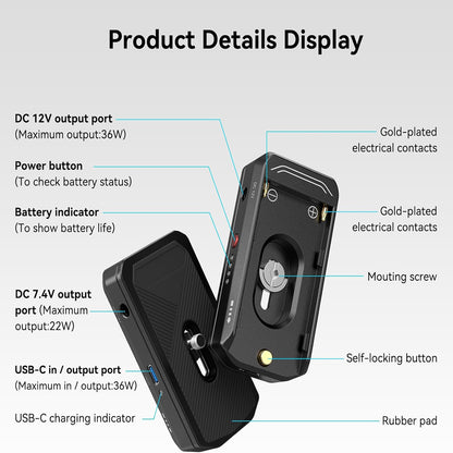 SmallRig NP-F/L-Series Aluminum Battery Plate with 18W USB Type-C Input / Output Port, LED Status Indicators, 12 and 7.4 VDC Barrel Outputs for Sony L-Series Camera 3168