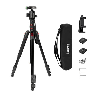 SmallRig CT-10 / CT-20 Lightweight 4-Section Aluminum Travel Tripod with Monopod Camera Stand with Ball Head, 71" / 78.7" Max Height, 15kg Load Capacity, Smartphone Holder and Quick Release Plate, Carrying Bag 3935 3474C