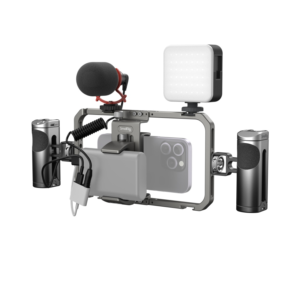 SmallRig All-in-One Classic / Ultra Video Kit with Mobile Phone Cage, Power Bank Holder, Mini Tripod, Side Handle, Video Light, Wave S1 Lite On-Camera Microphone and Carrying Bag for Smartphone Vlogging & Live Streaming 3384B 3591C