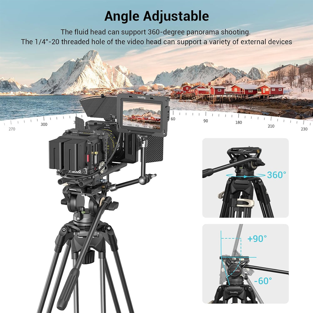 SmallRig AD-01 Heavy Duty Fluid Tripod with 8Kg Load Capacity and 360 Degree Rotatable Head with Built-in Spanner for Indoor/Outdoor Photography