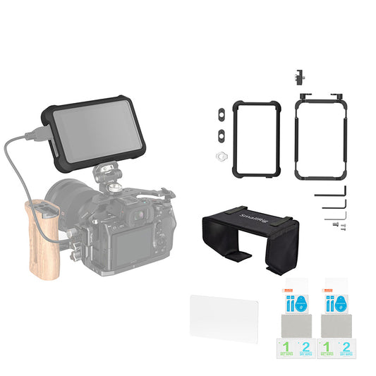 SmallRig On-Camera Monitor Cage Kit with HDMI Cable Clamp, Sun Hood, Silicon Case and Screen Protector for Atomos Ninja V/Ninja V+ | 3788