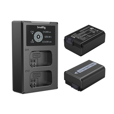 SmallRig NP-FW50 Rechargeable Replacement Battery (2-Pack) 7.4V 1030mAh with 5V USB Type C Dual Battery Charger Kit for Sony ZV-E10, Alpha a5100, a6000, a6300, a6400, a6500, Alpha a7, a7 II, a7R, a7R II, a7S, a7S II, DSC-RX10 III | 3818