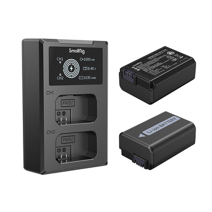 SmallRig NP-FW50 Rechargeable Replacement Battery (2-Pack) 7.4V 1030mAh with 5V USB Type C Dual Battery Charger Kit for Sony ZV-E10, Alpha a5100, a6000, a6300, a6400, a6500, Alpha a7, a7 II, a7R, a7R II, a7S, a7S II, DSC-RX10 III | 3818
