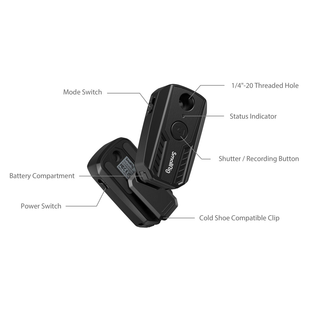SmallRig Wireless Bluetooth Camera Shutter Remote Controller for Selected Sony, Canon, and Nikon Cameras with Built-in Cold Shoe Mount, 32.8' Connectivity Radius & 1/4"-20 Mounting Screw | 3902
