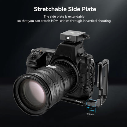 SmallRig Aluminum Extendable Camera L-Bracket for Nikon Z8 with Arca-Swiss Type Quick Release Plate, Slotted Side Port Access, 1/4"-20 & 3/8"-16 Threaded Hole, Quick Disconnect Socket | 3942