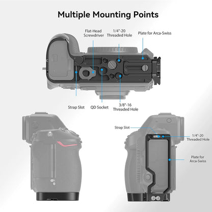 SmallRig Aluminum Extendable Camera L-Bracket for Nikon Z8 with Arca-Swiss Type Quick Release Plate, Slotted Side Port Access, 1/4"-20 & 3/8"-16 Threaded Hole, Quick Disconnect Socket | 3942
